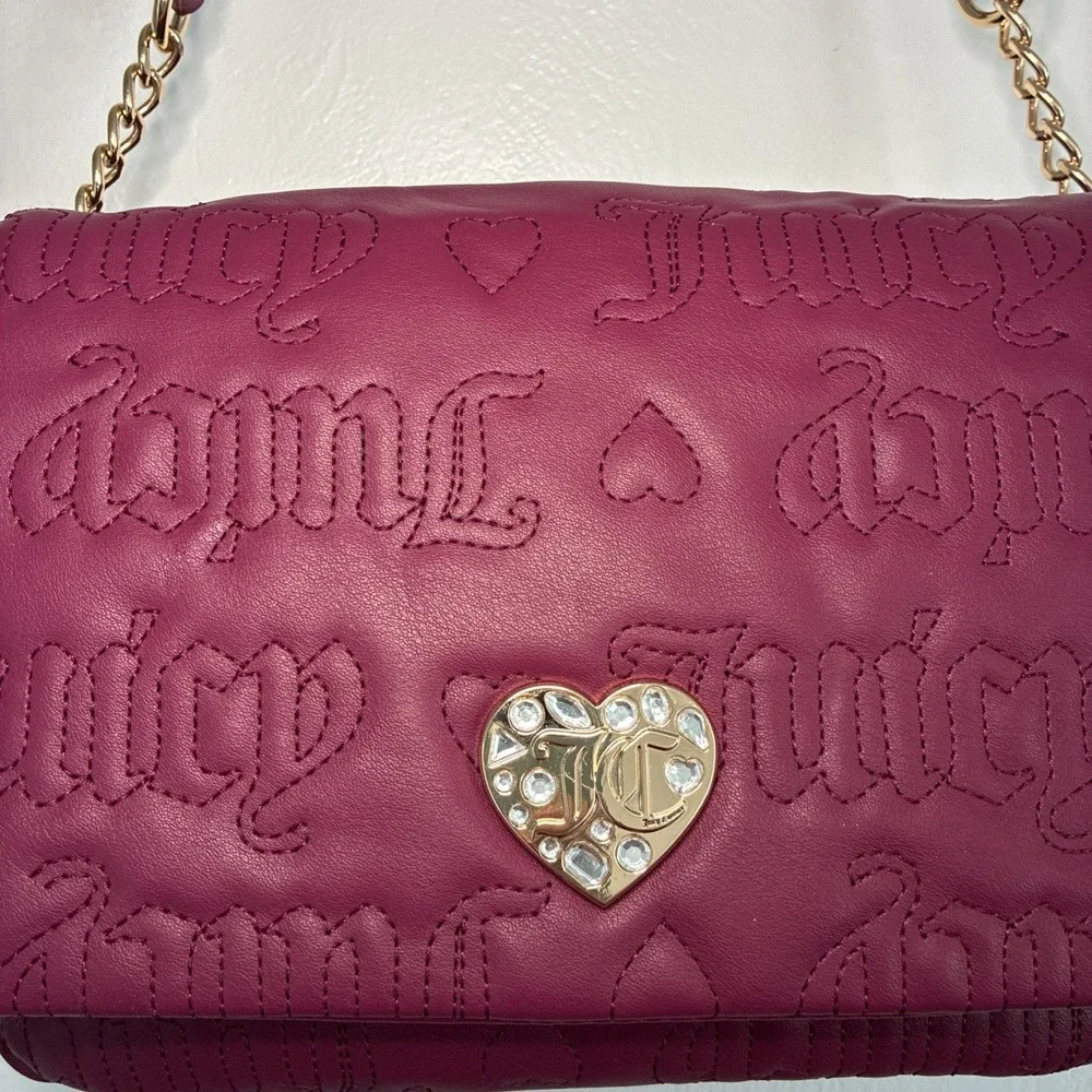 Juicy Couture Lovely Girl Shoulder Bag Purse Plum Berry Quilted Hearts Chunky‎